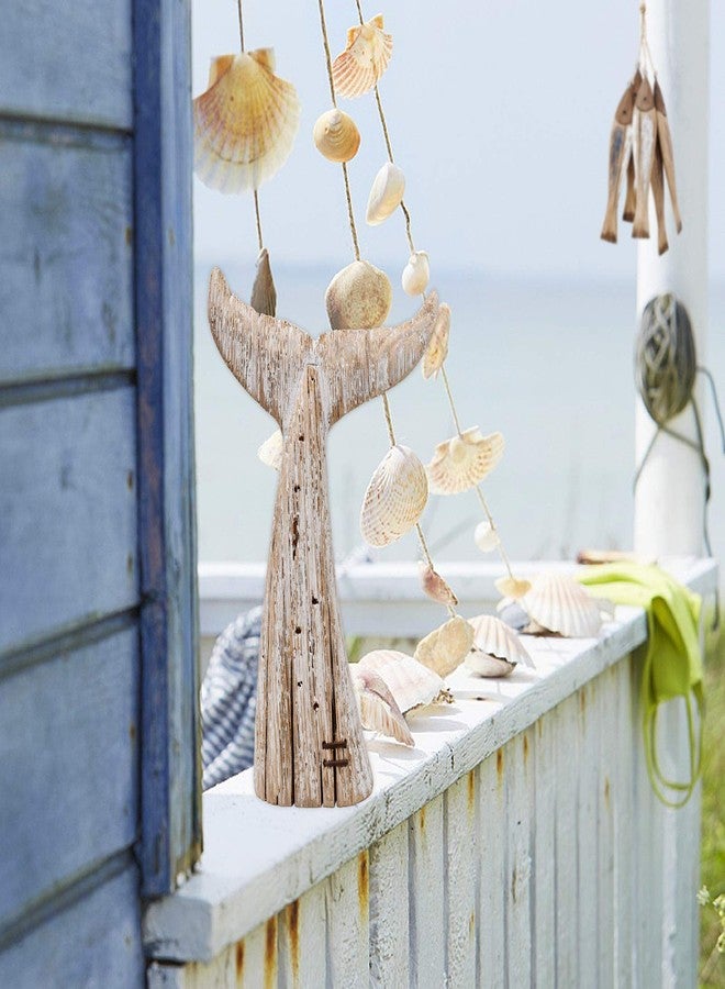 E-view Wood Whale Statue Wooden Nautical Decor for Home - Antique Fish Figures Decoration Animal Statues Beach Themed Wall Art (Whale Tail Figurine) - Image 2